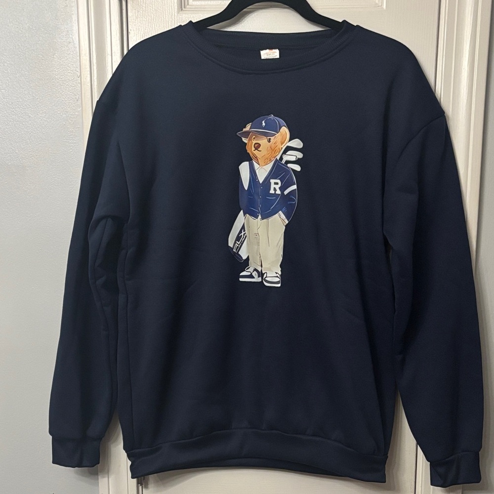 Navy Bear Graphic Crewneck Sweater hoodie size M